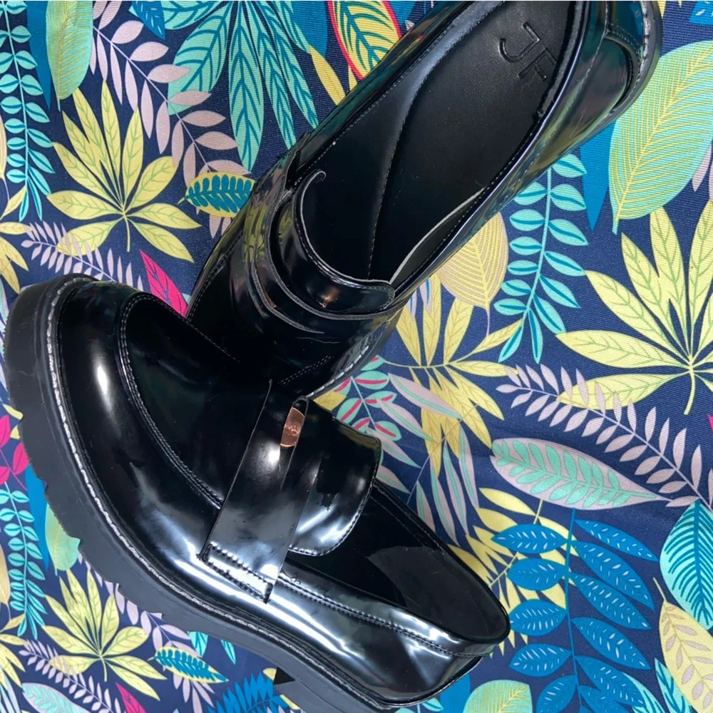 NWOT JF Women Sz-8 Faux Patient Leather Penny Loafers,Chunky 3/4” Platform Shoe👞 - Picture 10 of 16